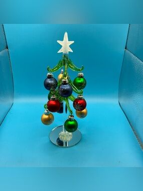 Glass Christmas tree with coloured glass balls  Mini 6 Inches